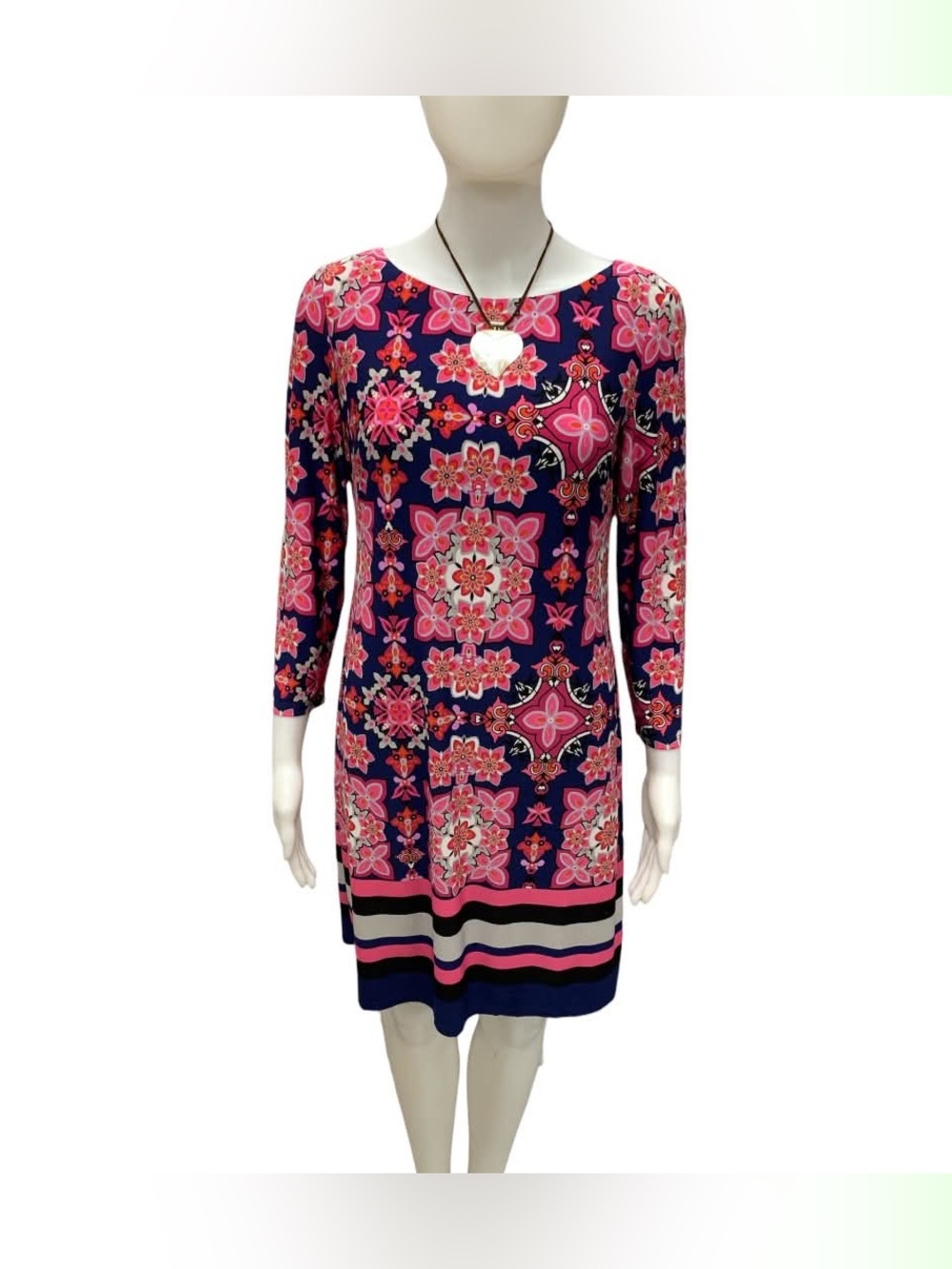 Vince Camuto Pink & Navy Floral Long Sleeve Shift Dress Size S